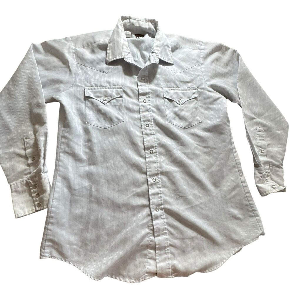 Karman Men's White Pearl Snap Long Sleeve Western Shirt Size 16.5‎ Point Collar